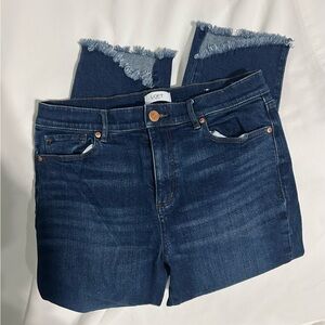 LOFT Women's Deep Indigo Frayed Ankle Jeans